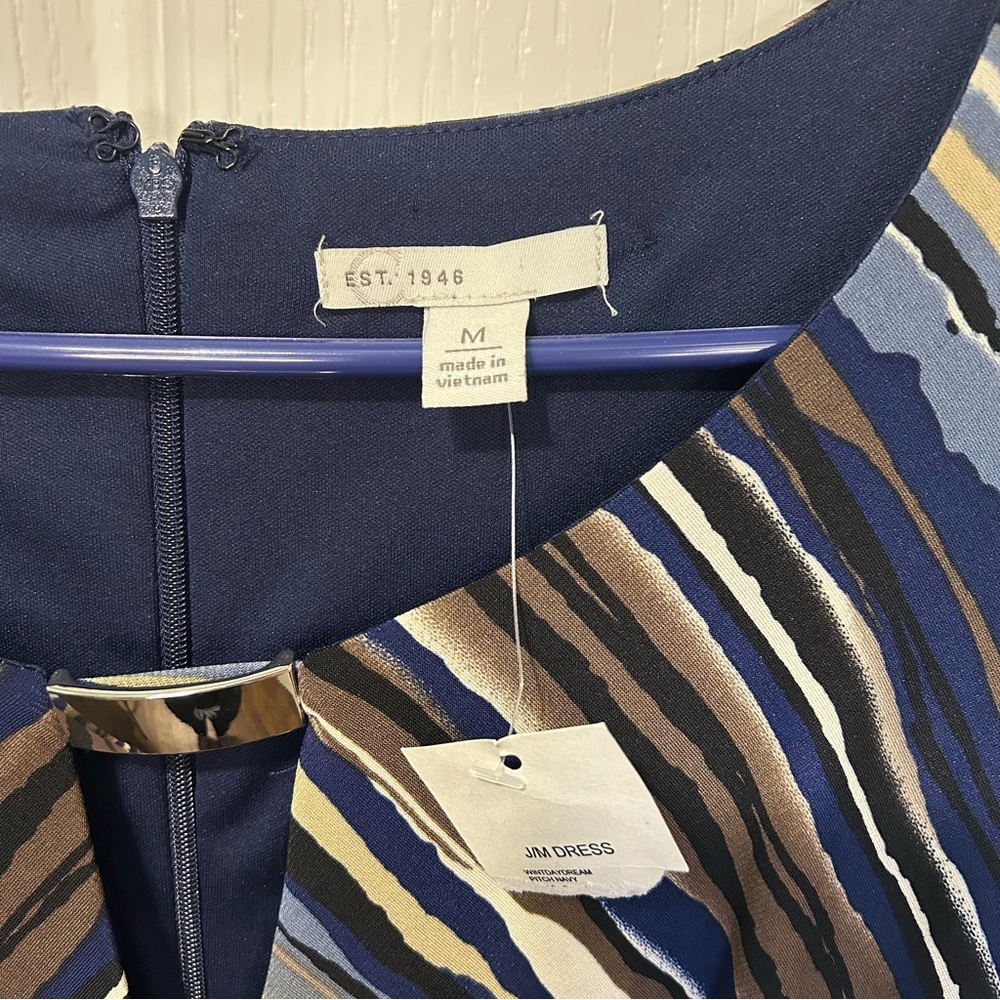 NWT Cato Striped Navy Blue Jersey Faux Wrap Dress Medium - Picture 4 of 5